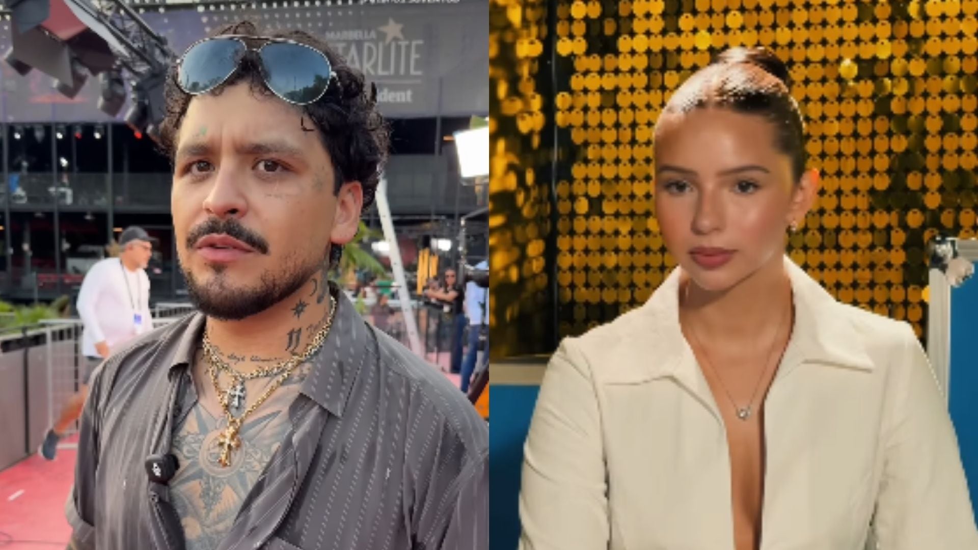 El cantante y Ángela Aguilar ya llegaron a Marbella, sede que este año recibe por primera vez la gala de los premios fuera de América. (Captura de pantalla @univision / @machinrecords)