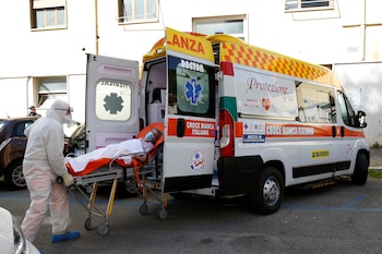 A patient is carried on