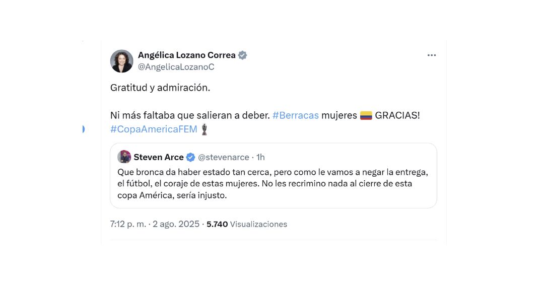La senadora Angélica Lozano felicitó al seleccionado colombiano - crédito @AngelicaLozanoC/X