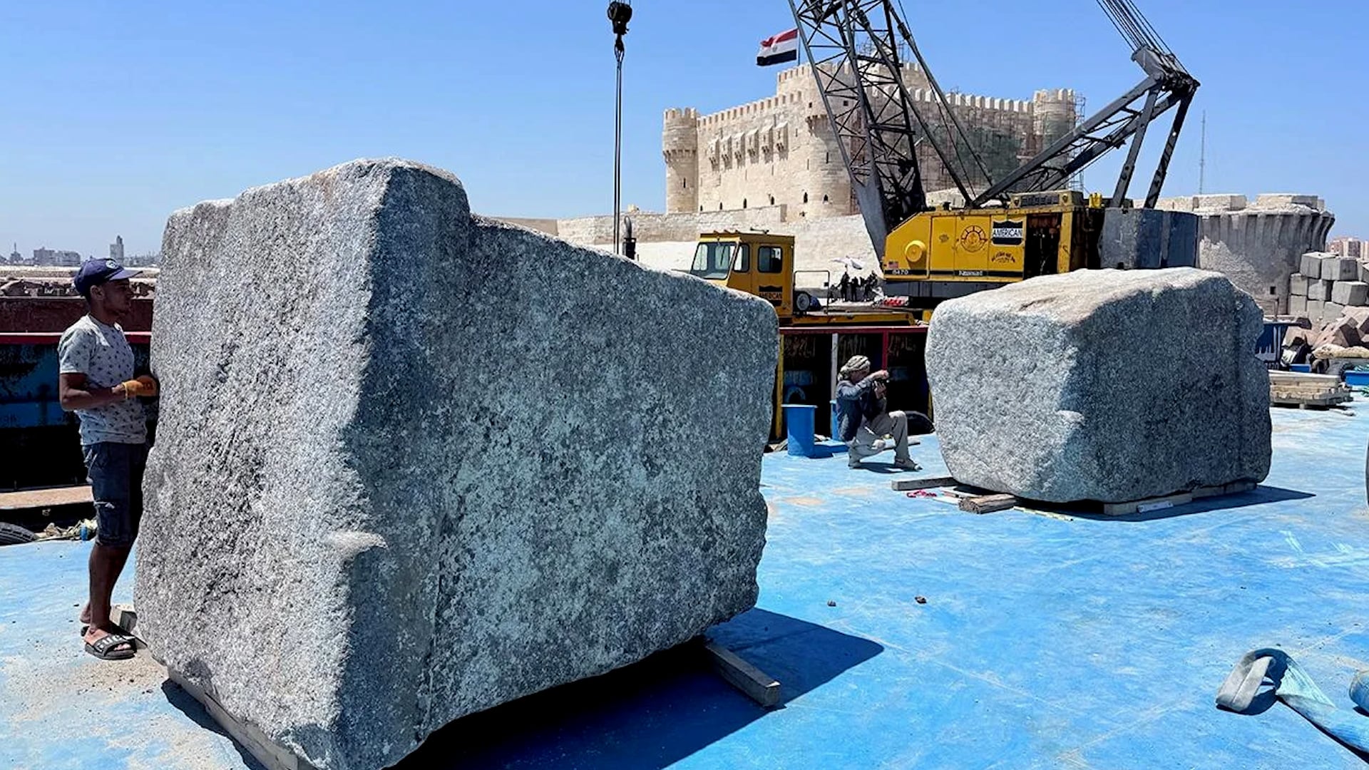 El proyecto PHAROS recuperó 22 bloques colosales del fondo marino de Alejandría, con algunos fragmentos de hasta 80 toneladas de peso. (GEDEON Programmes / CEAlex)