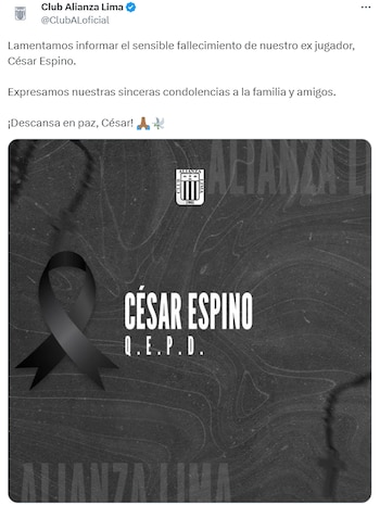 Alianza Lima también se pronunció tras la muerte de César Espino, (Alianza Lima)