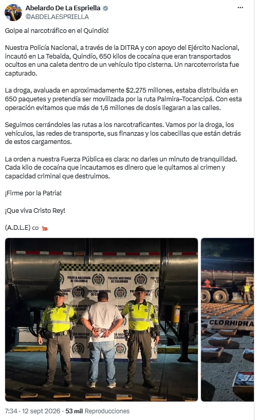 El cargamento equivaldría a 1,6 millones de dosis - crédito @ABDELAESPRIELLA/X