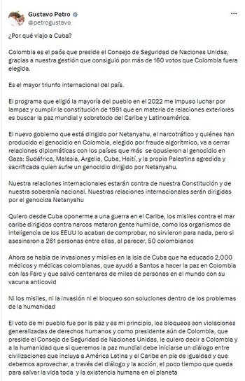 El presidente Gustavo Petro explicó cual es el motivo de su viaje a Cuba - crédito @petrogustavo/X