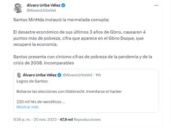 Álvaro Uribe critica el manejo