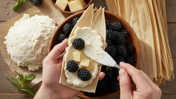 Proceso de armado: manos rellenando