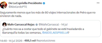 Seguidores de Abelardo de la Espriella minimizan costo de traslado del gabinete y critican viajes de Gustavo Petro - crédito @AbelardoPTE/X