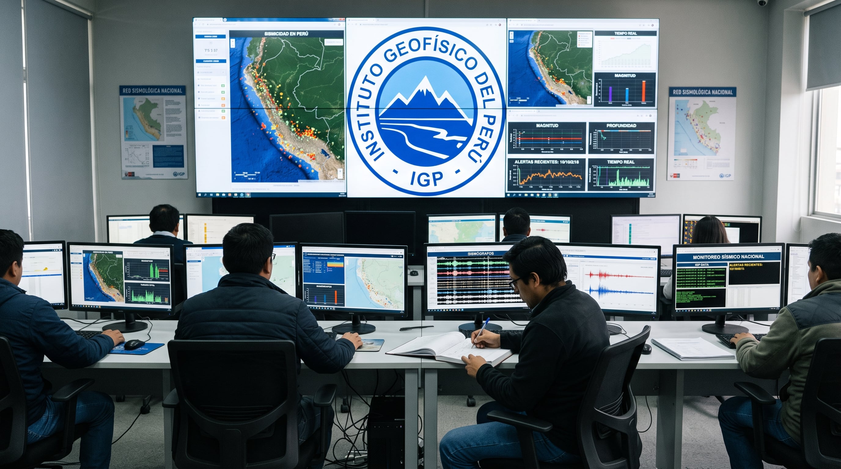 Personal técnico del Instituto Geofísico del Perú analiza datos de la Red Sismológica Nacional en la sala de monitoreo. (Imagen Ilustrativa Infobae)
