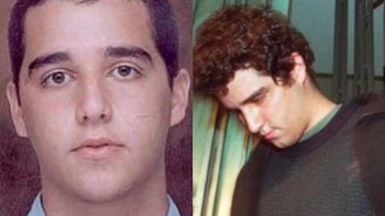 Dos fotografías de un hombre joven. La de la izquierda muestra su rostro de frente, la de la derecha lo muestra de perfil mirando hacia abajo