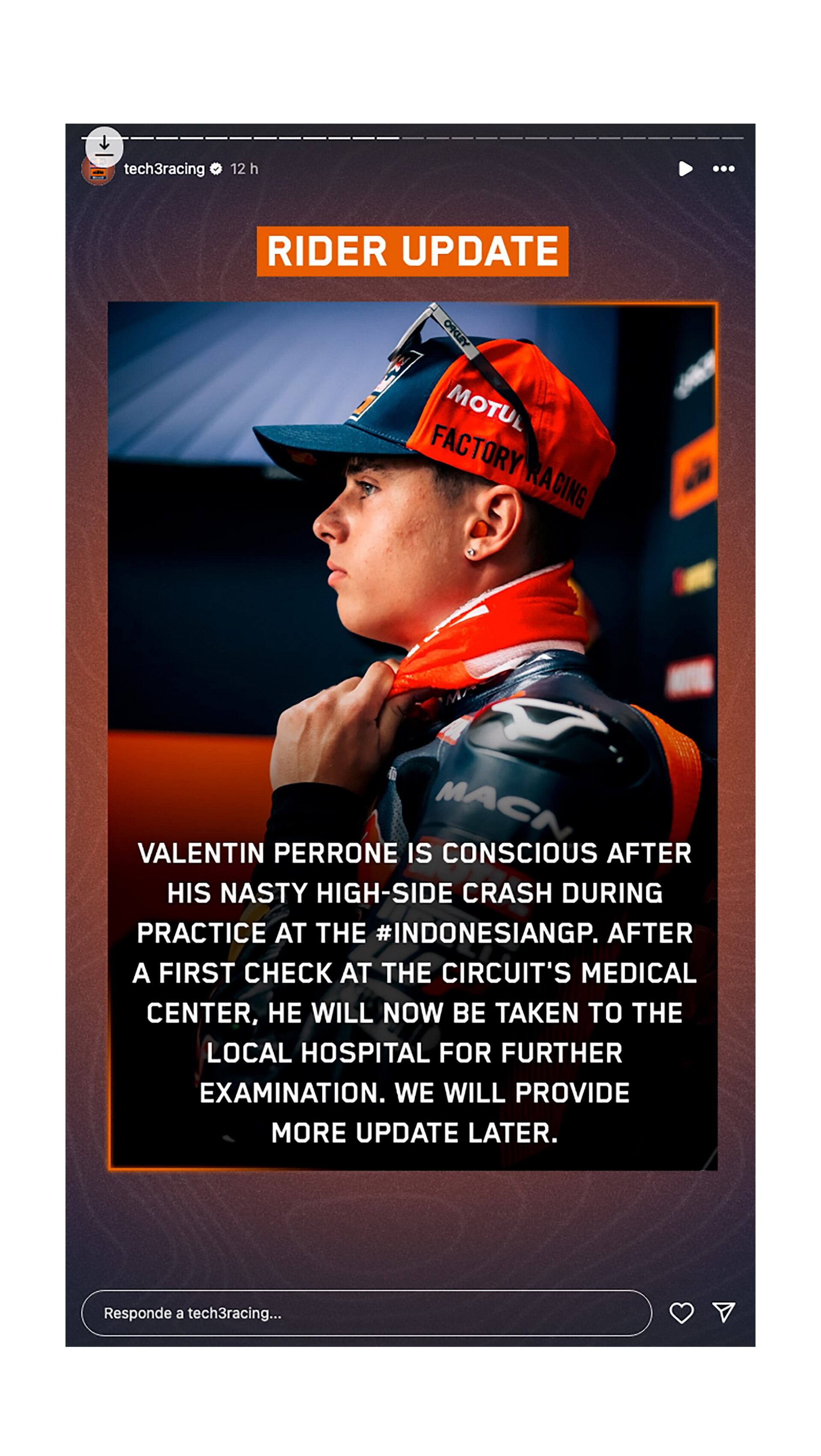 El primero comunicado de Tech3, el cual llevó tranquilidad