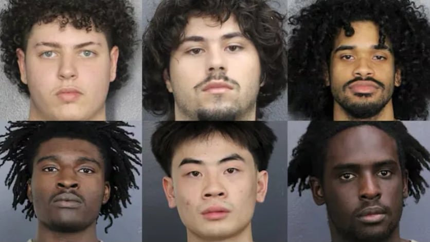 Los seis adultos arrestados permanecen bajo custodia a la espera del proceso judicial por el ataque a dos personas en Florida (Broward County Sheriff's Office)