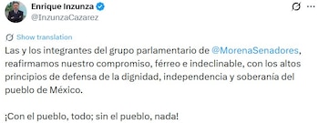 Mensaje de Inzunza.