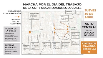 El mapa de la marcha a Plaza de Mayo por el Día del Trabajador convocada por la CGT
