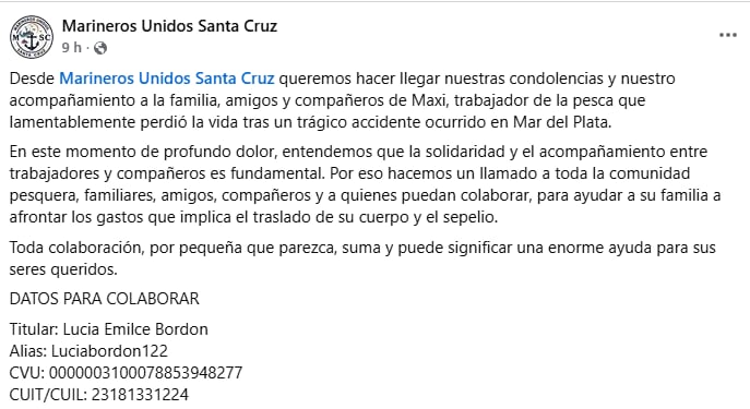 Pedido de ayuda de Marineros Unidos Santa Cruz