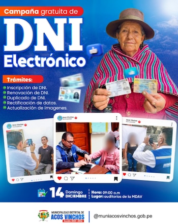 Con el apoyo de especialistas del Reniec, diversas municipalidades del interior del país organizan campañas gratuitas - Créditos: Municipalidad Distrital de Acos Vinchos.