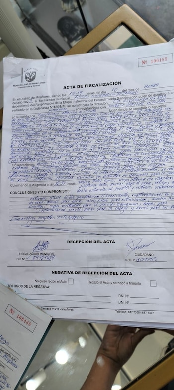 Acta de fiscalización en la