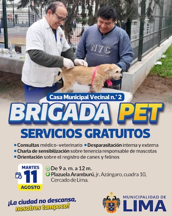 La jornada está dirigida a vecinos que acudan con sus mascotas con énfasis en cuidado básico de perros y gatos - Créditos: Municipalidad de Lima.
