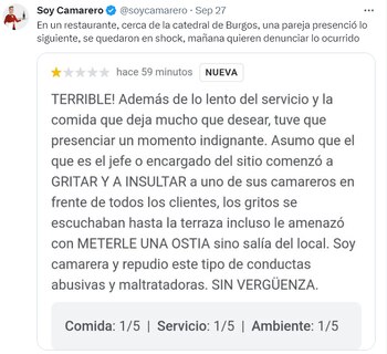 El tuit de SoyCamarero sobre
