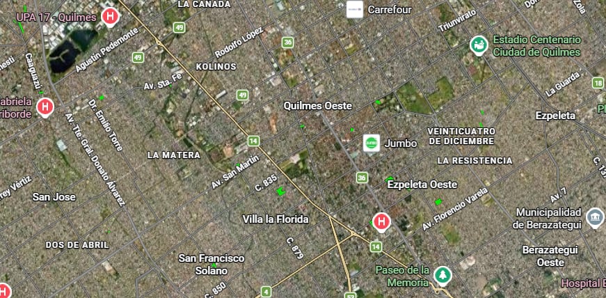 La adolescente fue baleada en Quilmes Oeste en medio de una disputa familiar por un terreno (Google Maps)