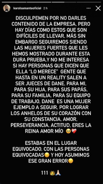Karol Samanta expresó dolor por