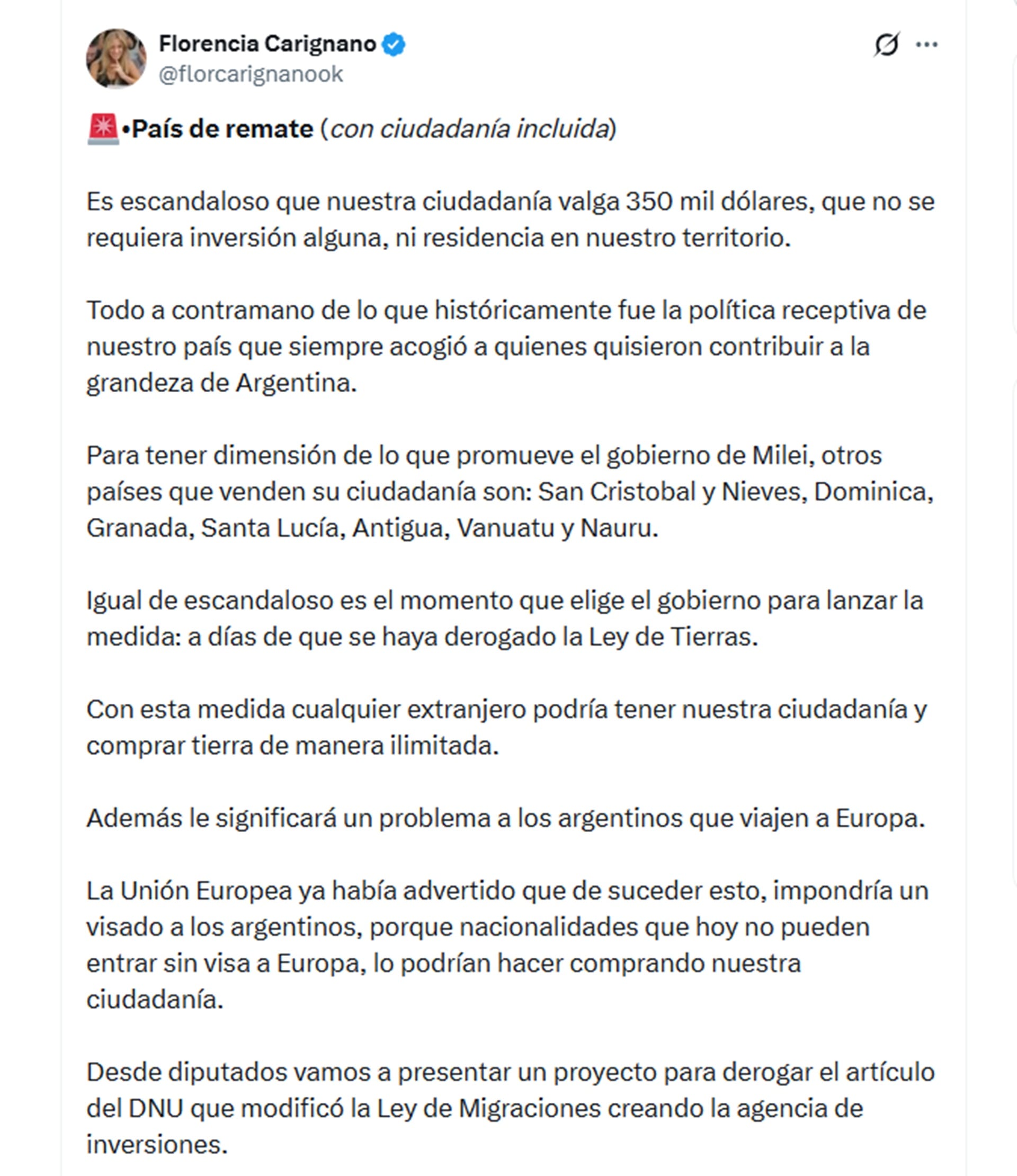 Florencia Carignano - Ciudadanía por inversión
