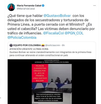 María Fernanda Cabal cuestiona a