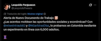 El acento de élite incrementa en hasta 16,1 puntos la confianza percibida y en más de 12 puntos la posibilidad de ser considerado jefe o socio de negocios - crédito @LeopoldoTweets/X