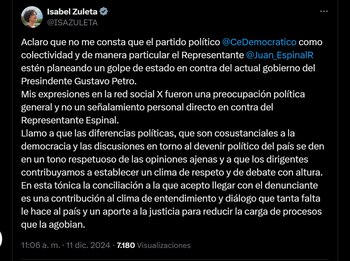 Isabel Zuleta tuvo que retractarse