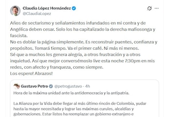 Claudia López reconoció que el reencuentro genera opiniones encontradas entre sus seguidores, pero defendió la necesidad de reconstruir puentes y confianza - crédito @ClaudiaLopez/X