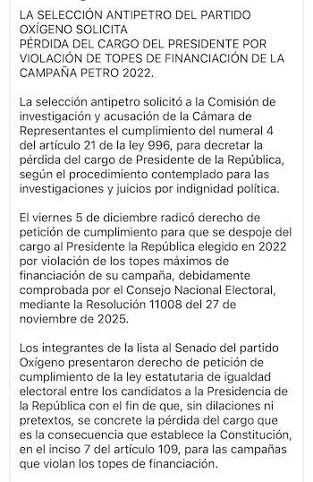 El Partido Verde Oxígeno considera