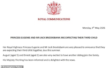 Comunicado de Buckingham Palace sobre la princesa Eugenia (CASA REAL BRITÁNICA).