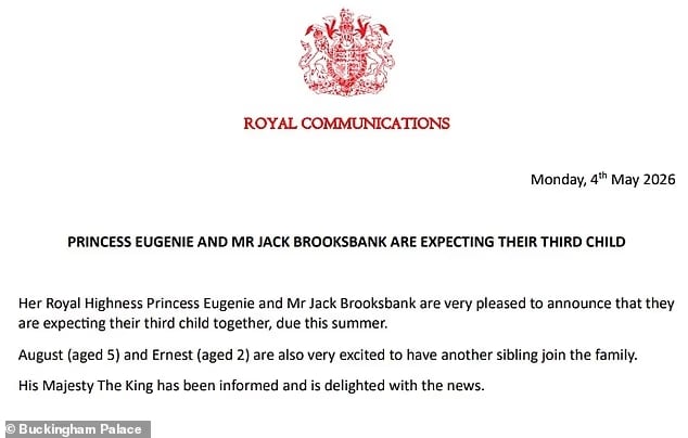 Comunicado de Buckingham Palace sobre la princesa Eugenia (CASA REAL BRITÁNICA).