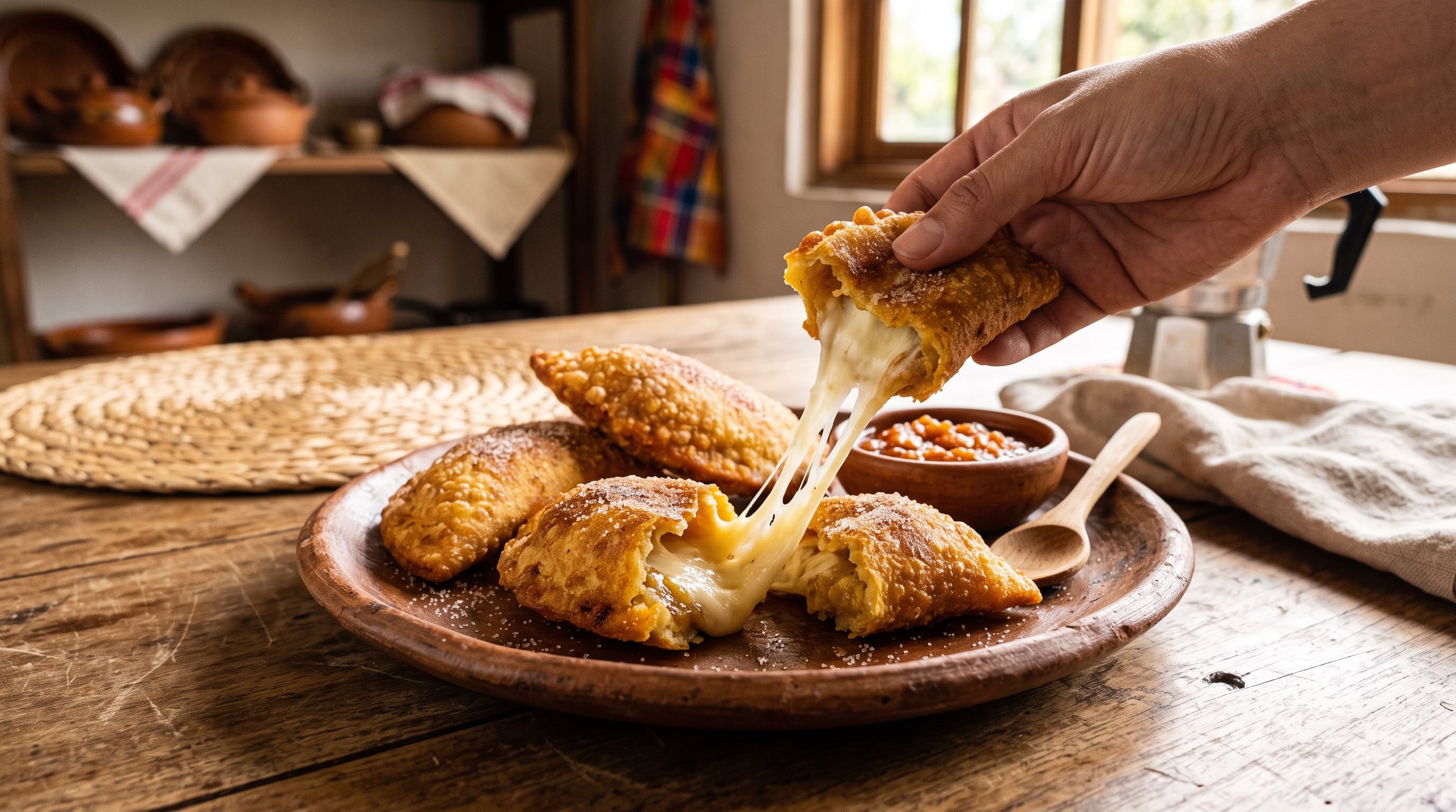 Empanadas de plátano rellenas con mucho queso que estira: este es el secreto para que no tenga líos con la masa