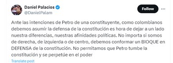 El exministro Daniel Palacios llamó