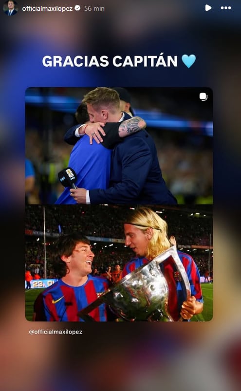Maxi López, excompañero de Messi en Barcelona, compartió fotos junto al futbolista y escribió: “Gracias Capitán”
