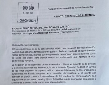 Fragmento de la carta presentada