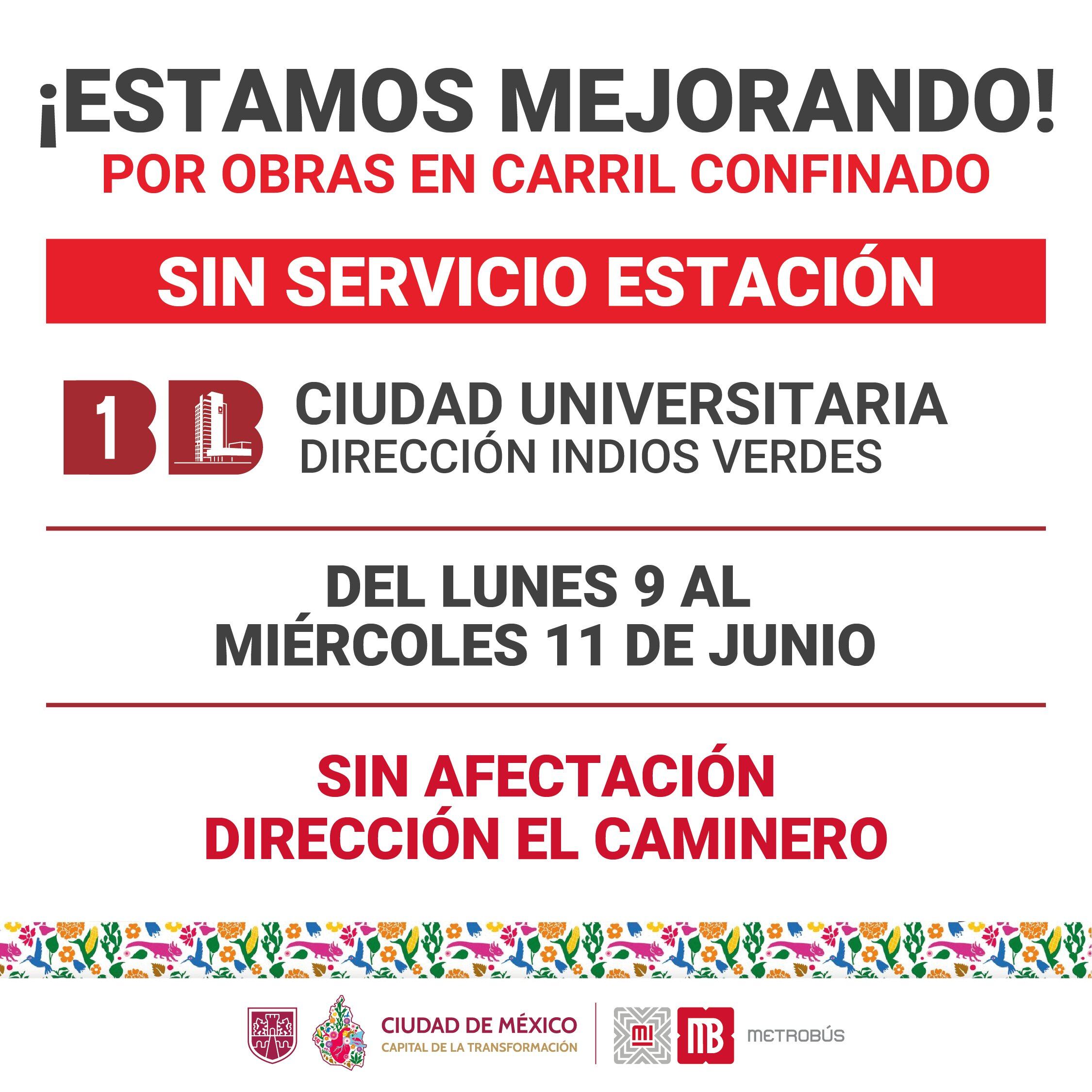 Esta estación no dará servicio por tres días. Foto: X/MetrobusCDMX.