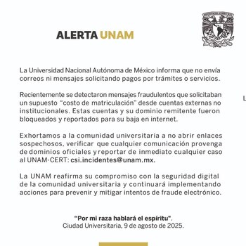 La UNAM envió un comunicado