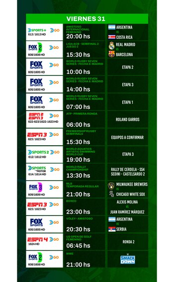 agenda deportiva viernes 26, sabado 27 y domingo 28