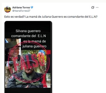 Juliana Guerrero fue vinculada con guerrillera del ELN - crédito @NanaTorres1/X