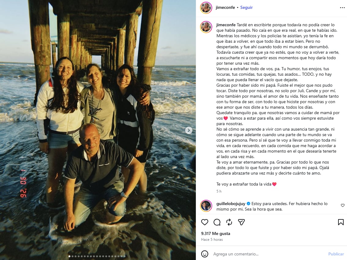 El texto repasó recuerdos cotidianos del periodista junto a sus hijas Jimena, Julieta y Candela
