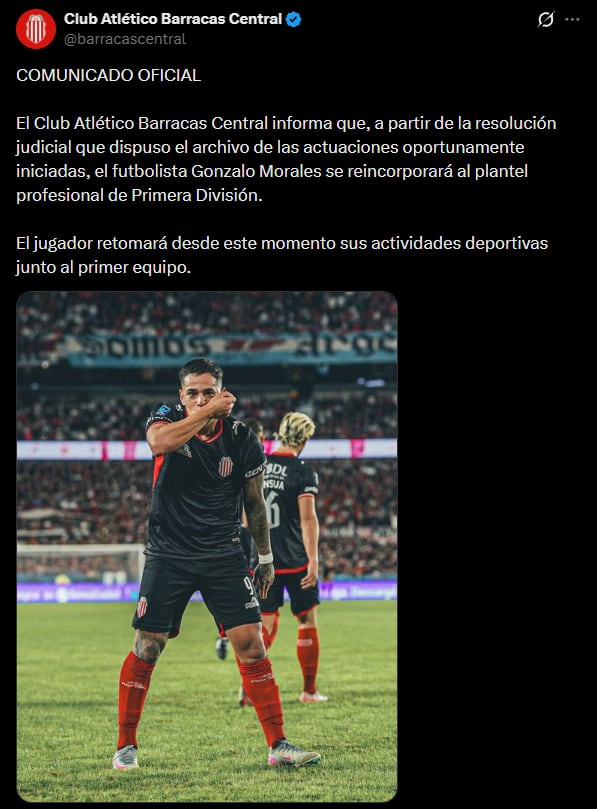 El comunicado de Barracas Central