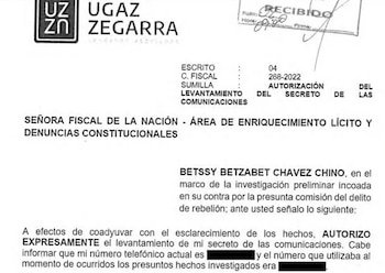 Documento enviado por la congresista