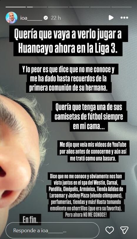 El youtuber iOA revela en sus redes sociales que mantuvo una relación amorosa sin saberlo con un futbolista casado, quien ahora niega conocerlo a pesar de su pasado compartido. (iOA)