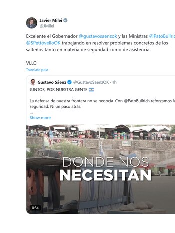 Javier Milei respaldó la construcción