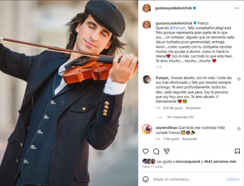 El posteo que le dedicó Gustavo a su nieto mayor (Instagram)