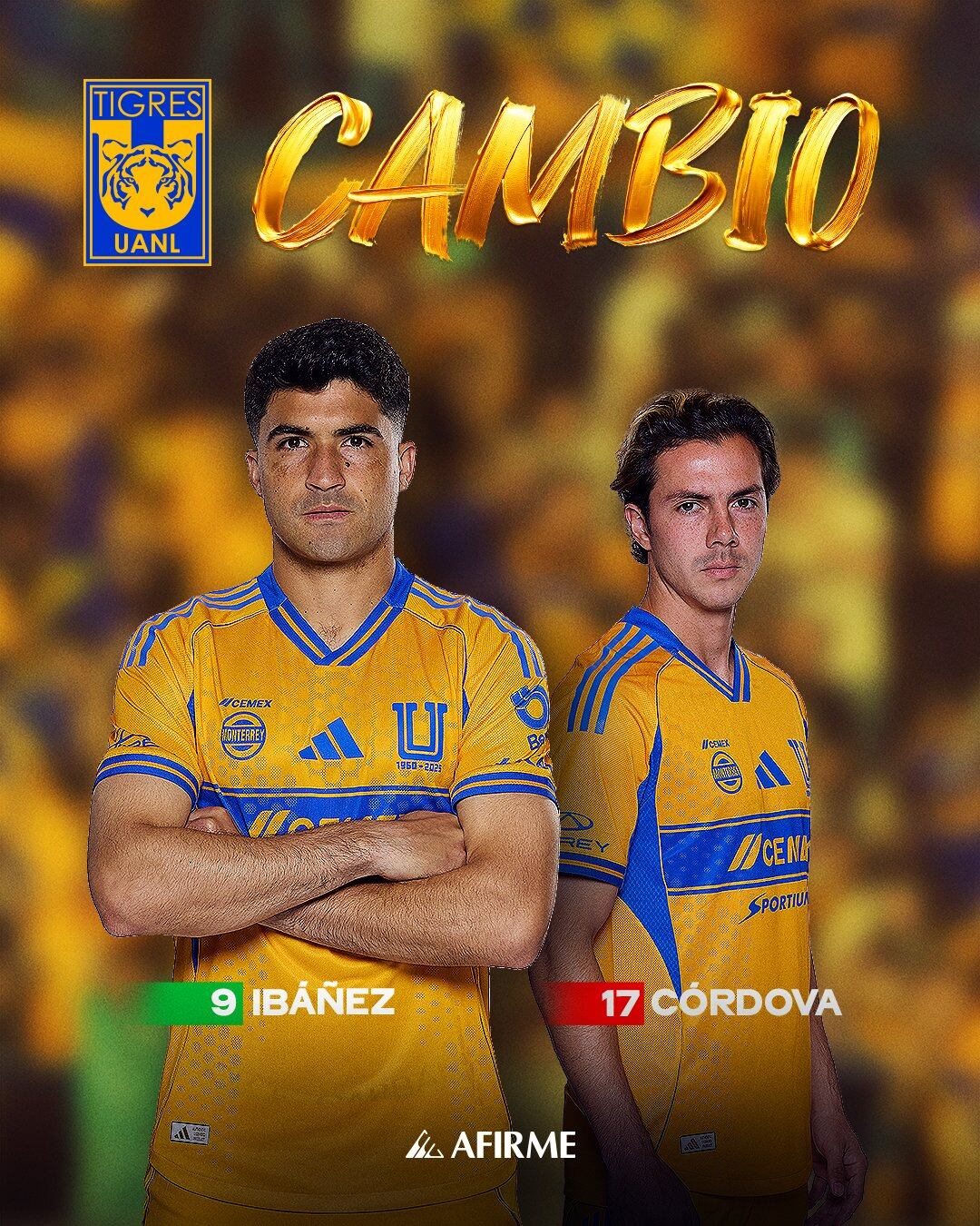 Doble cambio de los Tigres. Imagen cuenta de X @Tigresoficial