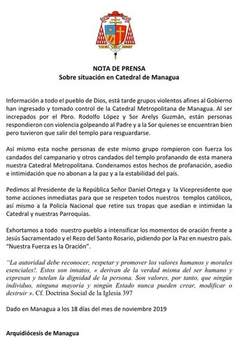 El comunicado de la Arquidiócesis