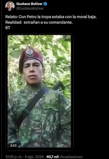 Gustavo Bolívar también compartió el video en X y el Ministerio de Defensa reiteró que el hombre que aparece no pertenece al Ejército Nacional de Colombia - crédito @GustavoBolivar / X