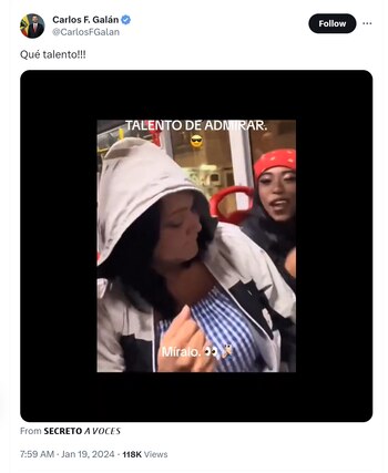 Carlos Fernando Galán halagó el talento de cantantes que cautivaron a viajeros de TransMilenio - crédito @CarlosFGalan/X