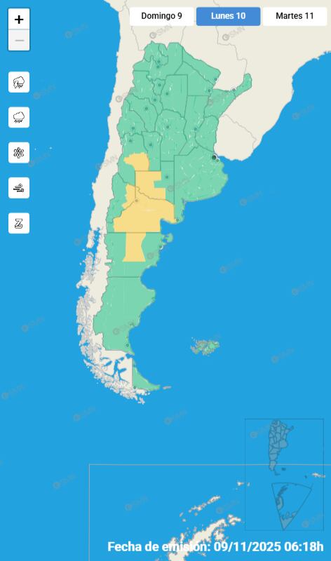 Las alertas por tormentas para mañana.